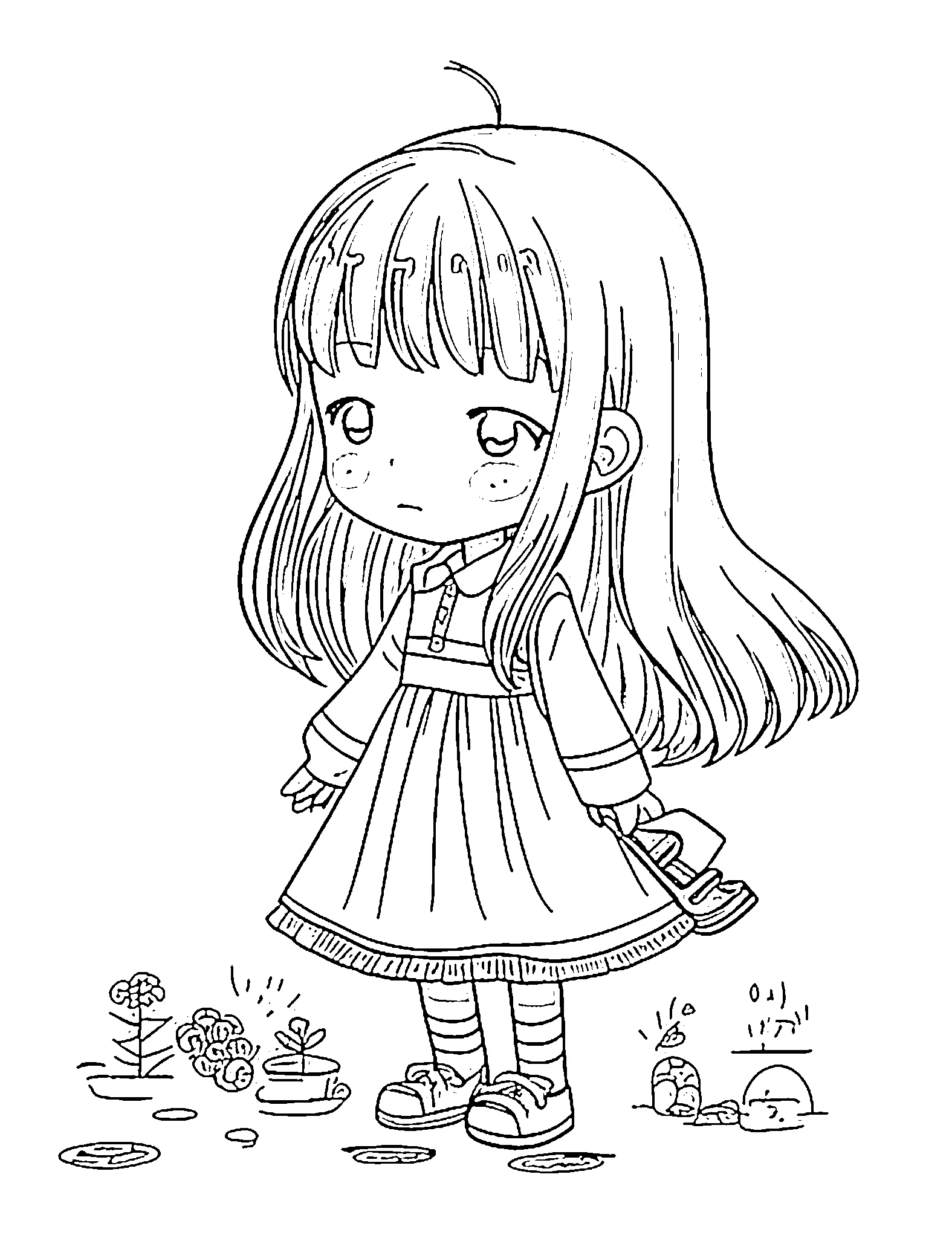 Gambar Gambar Mewarnai Cute Chibi Girl Moments 12 siap untuk diwarnai